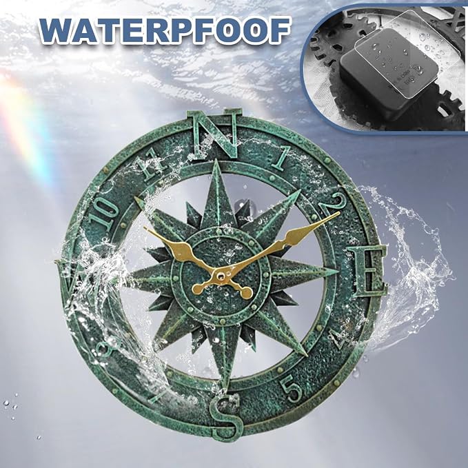 Outdoor Wall Clock 12in Garden Clock Waterproof Clocks Kitchen Home Clock for Garden, Patio and Deck -Not Silent (Turquoise-B)