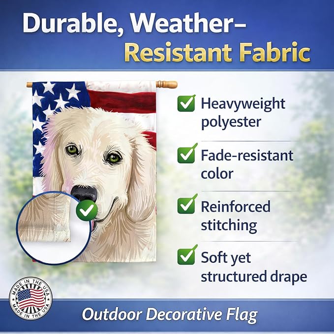 Caroline's Treasures CK6542CHF Golden Retriever Dog American Flag House Flag Large Porch Sleeve Pole Decorative Outside Yard Banner Artwork Wall Hanging, Polyester, House Size, Multicolor