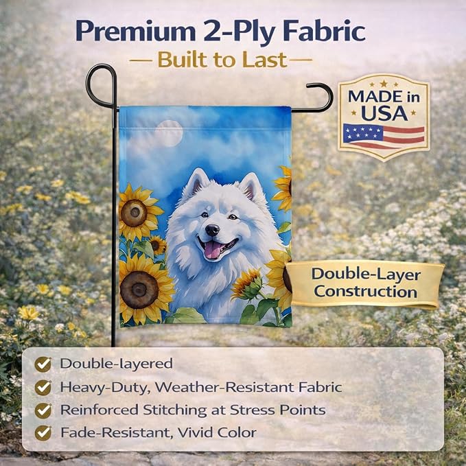 Caroline's Treasures DAC6153GF Samoyed in Sunflowers Garden Flag Mailbox Flag Decorative Yard Flag Banner Outside Patio Artwork Yard Flower Beds, Garden Size, Multicolor