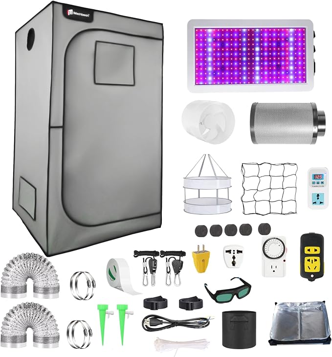 Grow Tent Kit Complete 3.3x3.3 ft High Reflective Mylar Hydroponics Indoor Plant Growing Tent with LED Grow Light Carbon Filter Ventilaion Fan Growing System+Accesseries (40" x 40" x 80" - Gray)