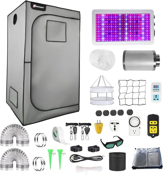 Grow Tent Kit Complete 3.3x3.3 ft High Reflective Mylar Hydroponics Indoor Plant Growing Tent with LED Grow Light Carbon Filter Ventilaion Fan Growing System+Accesseries (40" x 40" x 80" - Gray)