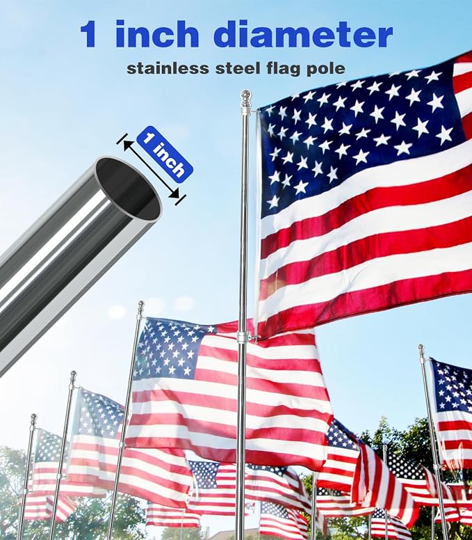Stainless Steel Flag Poles, 6 FT Flag Pole for Outside House, Residential or Commerical, 1 Inch Spinning Flag Pole for 3X5 Flag, Silver High Wind Flag Pole (Without Bracket)