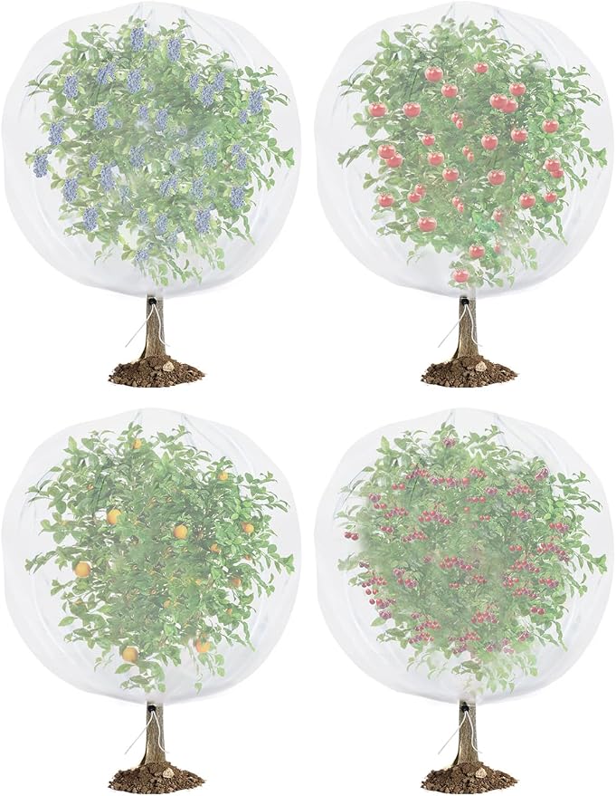 Bird Netting for Garden Protection - 4 Pack Garden Netting Pest Barrier with Drawstring,Mosquito Net Tomato Protective Cover Garden Plant Netting for Blueberry Bushes (5.3Ft x 5.3Ft/4 Pack)