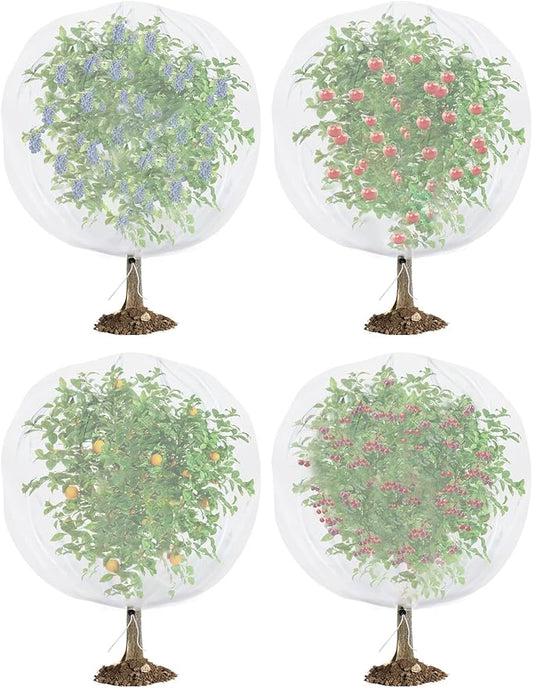 Bird Netting for Garden Protection - 4 Pack Garden Netting Pest Barrier with Drawstring,Mosquito Net Tomato Protective Cover Garden Plant Netting for Blueberry Bushes (5.3Ft x 5.3Ft/4 Pack)
