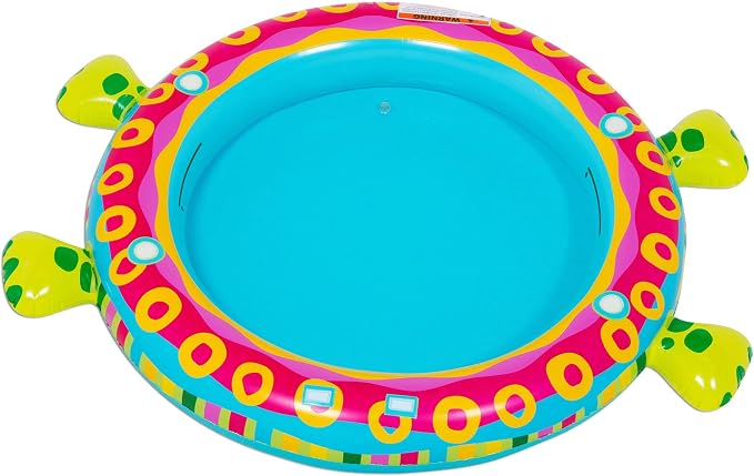 Banzai Shade 'N Slide Turtle Inflatable Outdoor Kiddie Splash Pool with Fish Sprinkler, Removable Canopy, and Mini Slide for Ages 3+