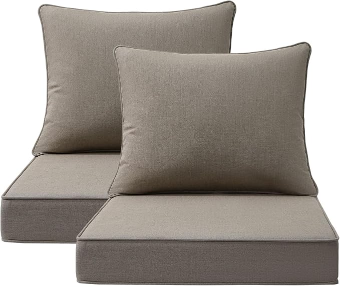 Unimatta Sunbrella Outdoor Patio Chair Cushions Set, 24" x 24", Set of 2, Water-Repellent, Fade Resistant, Deep Seat Cushion for Backyard, Couch, Sofa and Patio Furniture, Cast Shale