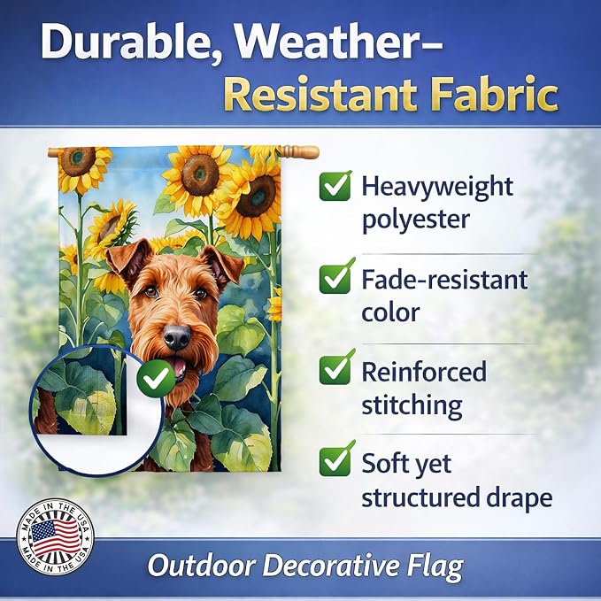 Caroline's Treasures DAC6099CHF Irish Terrier in Sunflowers House Flag Large Porch Sleeve Pole Decorative Outside Yard Banner Artwork Wall Hanging, Polyester, House Size, Multicolor