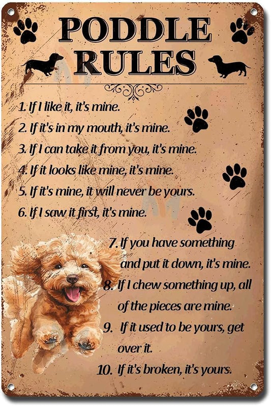 Metal Sign Tin Sign Vintage Wall Art Poddle Rules Bar Signs for Home Decor for Room 12×16 Inches