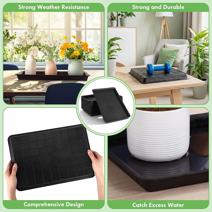 Gejoy 20 Pack 15 Inch Rectangular Plastic Plant Saucers Tray Bulk Heavy Plastic Plant Drip Tray Flower Pot Trays for Indoor Outdoor Anti-Slip Saucer for Garden Potted Water Drips and Soil