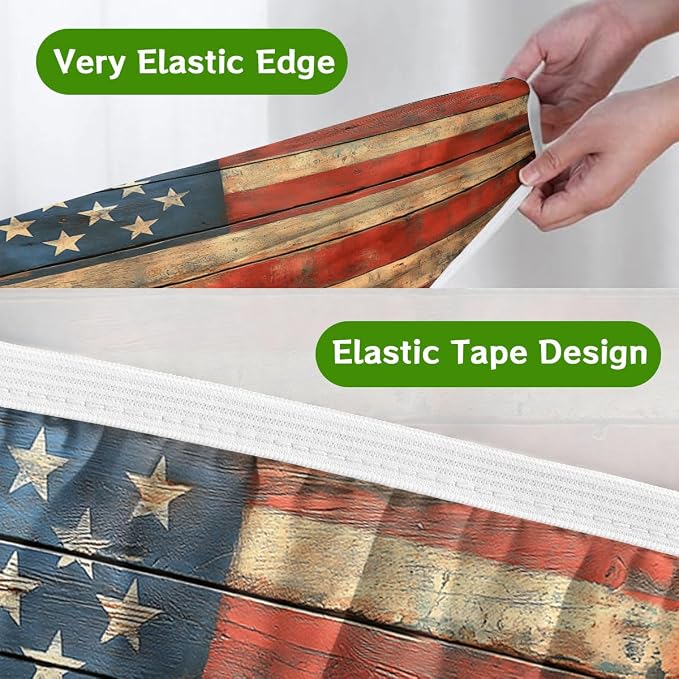 American Flag Picnic Table Cover with Bench Covers and Carrying Bag, Wooden Planks Texture Rectangle Table Cover, Outdoor Patio Camping Essentials 6FT 4PCS, Camping Fitted Tablecloth