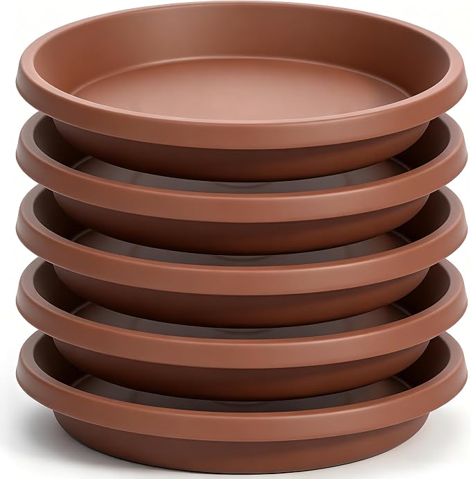 NIMYAU Thick Plastic Plant Saucer 12 Inch Round Pack of 5 Reusable Drip Trays for Indoor Outdoor Plants