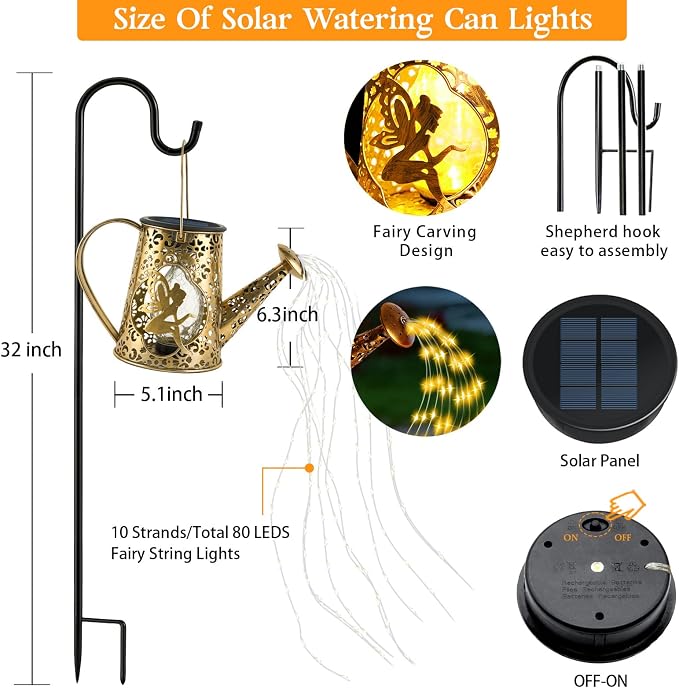 Solar Watering Can Lights, Unique Fairy Gifts for Mothers Day Women Mom Grandma Birthday, Waterproof Outdoor Garden Decor Large Hanging Solar Lantern Fairy Lights for Porch Yard Flowerbed Pathway