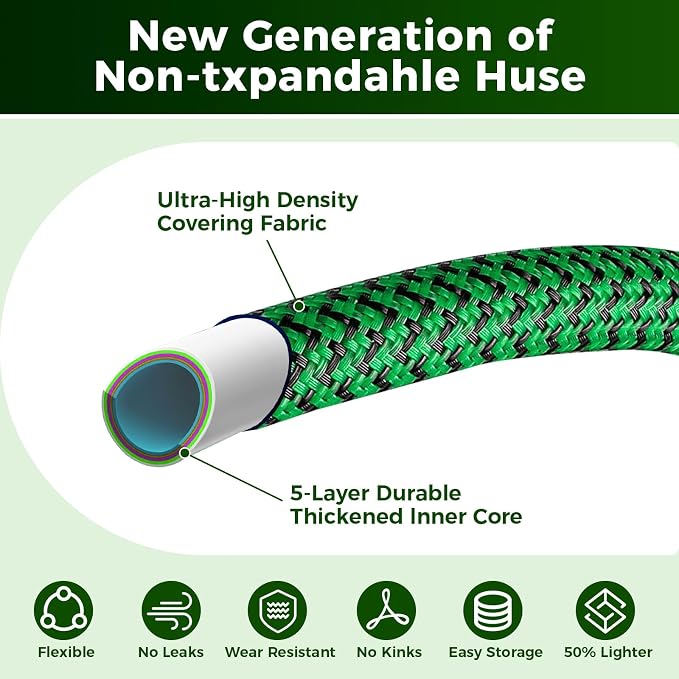 75FT Heavy Duty Garden Hose, Non-Expandable Flexible Kink-Resistant Water Hose, High-Density Fabric, Leak-Proof Metal Connector for Patio Lawn Car Wash