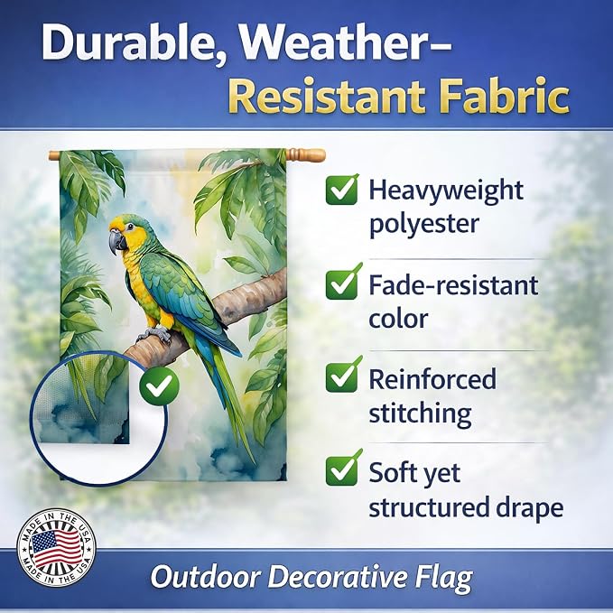 Caroline's Treasures Yellownaped Amazon Parrot House Flag Large Porch Sleeve Pole Decorative Outside Yard Banner Artwork Wall Hanging, Polyester, House Size, Multicolor