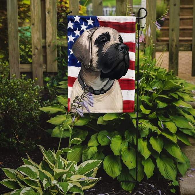 Caroline's Treasures CK6513GF English Mastiff Dog American Flag Garden Flag Mailbox Flag Decorative Yard Flag Banner Outside Patio Artwork Yard Flower Beds, Garden Size, Multicolor