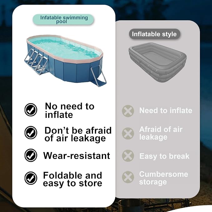 on-Inflatable PVC Folding Swimming Pool Large Capacity Durable Outdoor Pool Easy Setup Quick Fill & Drain Compact Storage for Patio Garden Beach (110 inches)