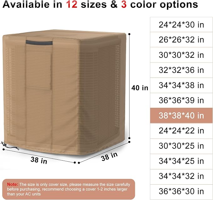 Mrrihand Central Air Conditioner Cover for Outside Units Waterproof Heavy Duty AC Unit for Outdoor Large AC Cover for Winter (38"X38"X40")-Brown
