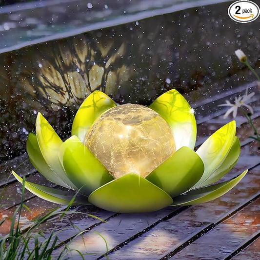 AIINY Garden Solar Light Outdoor(2Pack),Crackle Globe Glass Lotus Decoration, Waterproof Metal LED Flower Lights for Patio,Lawn,Walkway,Tabletop,Ground
