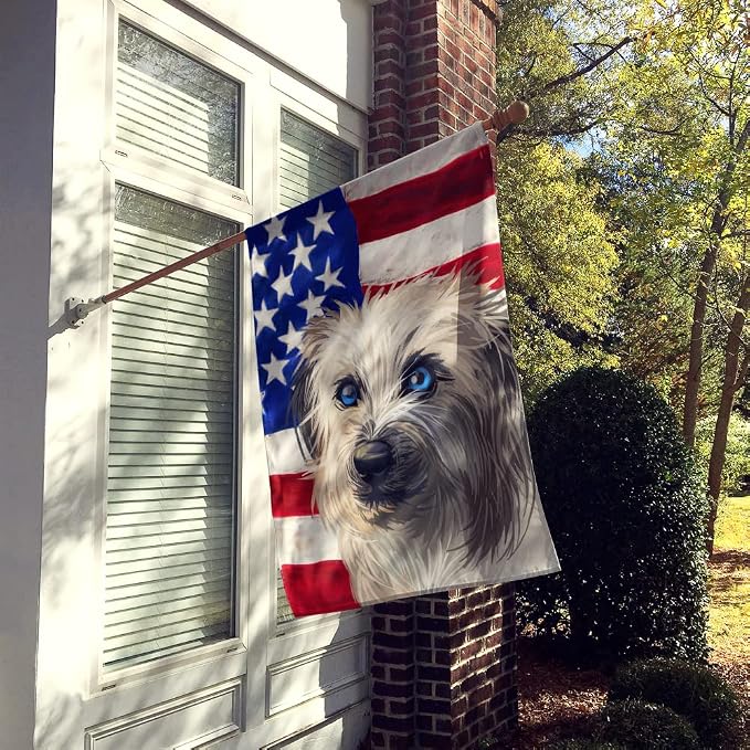 Caroline's Treasures CK6670CHF Pyrenean Shepherd Dog American Flag House Flag Large Porch Sleeve Pole Decorative Outside Yard Banner Artwork Wall Hanging, Polyester, House Size, Multicolor