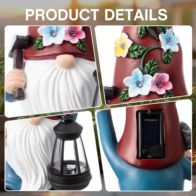 Riakrum Gnome Hide a Key Outside Figurine Key Hider with Solar Light Yard | Resin Waterproof Garden Statue, Hidden Spare Key Compartment, Solar Lights Glow at Night, Gift for Women Homeowners