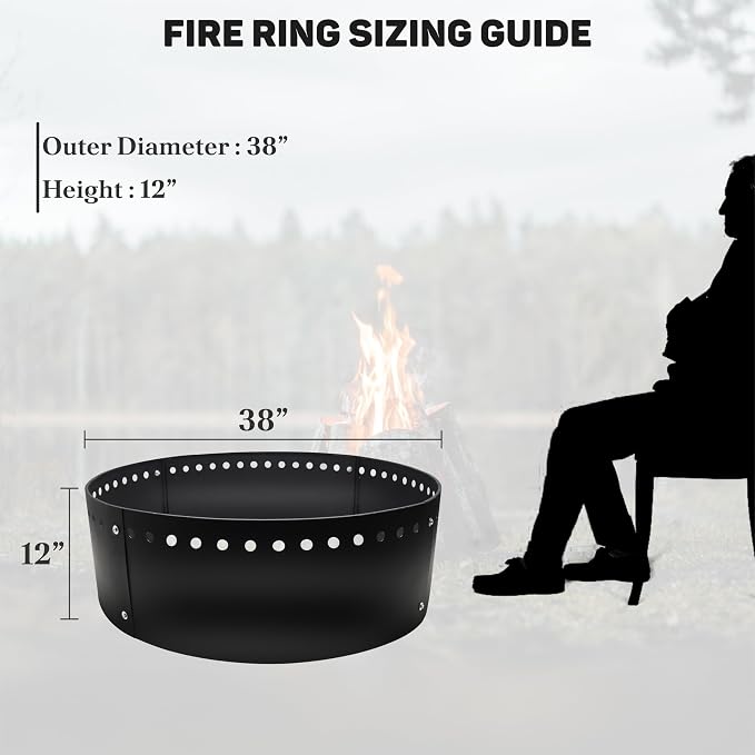 FEBTECH - 38" Smokeless Fire Pit Ring Insert for 40" Firepits | Above or In-Ground Versatile Fire Ring Insert for Outdoor Fire Pits, Backyard Outdoor Camping Bonfires & Fire Pit Gatherings