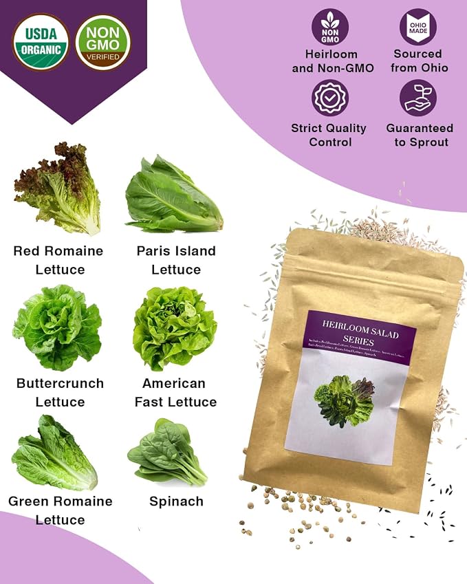 Salad Greens Seed Pod Kit for AeroGarden, iDoo with Red and Green Romaine Lettuce, American Fast/Buttercrunch/Parris Island Lettuce, and Spinach - Compatible with All Hydroponics (7-Pod)
