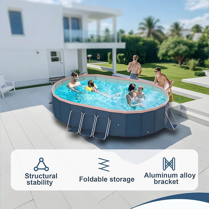 Foldable Pool, Hard Plastic Collapsible Pool, Large Non Inflatable Rectangle Pool Above Ground, Backyard Pool for Adults, Oversized Thickened, Easy Assembly (Round Corner 105.5 Inch)