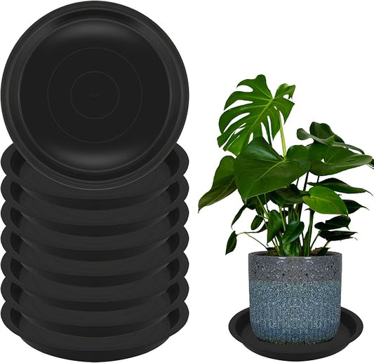 8 Pack 16 Inch Round Plant Saucers for Less 14 Inch Pot Indoors Outdoors Plant Trays for Pots Planter Saucer Plastic Drip Tray Planter Water Tray (Black, 16"(8pcs))