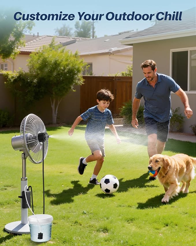 Portable Misting System with Water Pump, 6000mAh Outdoor Misters for Outside Patio, Magnetic Water Cooling Fan Misters Set for Patio, Industrial Fan, Canopy, Sports, Greenhouse, Beach, Dugout, Camping