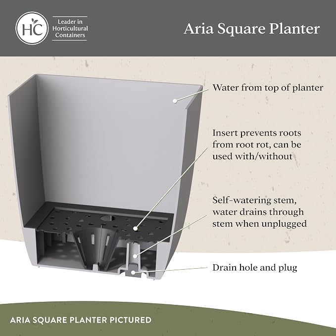The HC Companies Aria Self Watering Square Plant Pot w/Drainage - Classic Planters for Outdoor Plants & Indoor Plants - Lightweight & UV-Resistant Plastic Pots for Plants (6" Matte Black, Pack of 1)