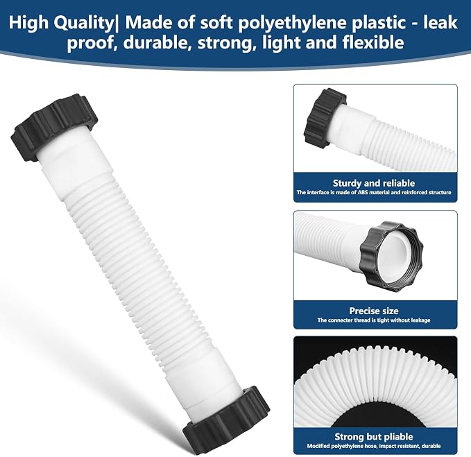 Alocs 11763 Pool Sand Filter Pump Hose Replacement for Intex Sand Filter Pumps & Saltwater Systems, 10 Inch Sand Filter Interconnecting Hose, White (Pack of 2)
