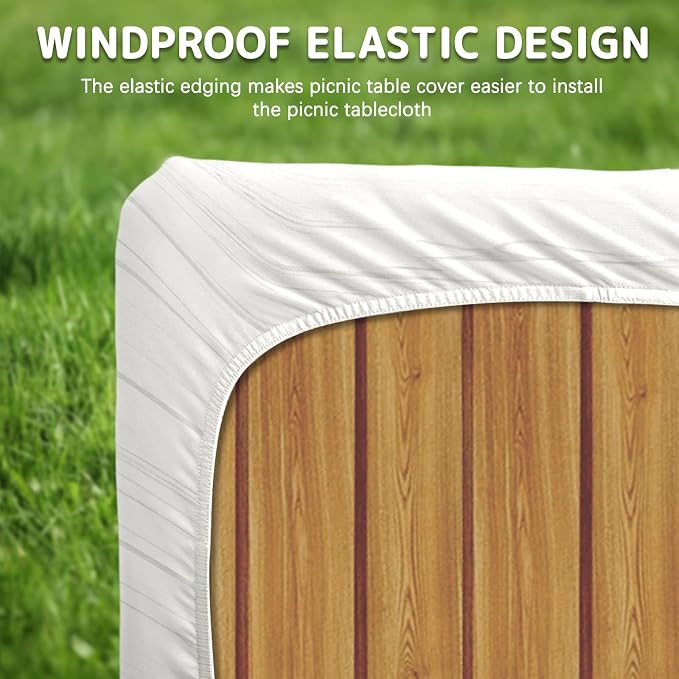 Picnic Table Cover with Bench Covers Elastic Edges, 3 Pcs Forest Fitted Table Cover with Drawstring Bag, Waterproof Windproof Aesthetic Camping Tablecloth, Outdoor Camping Essentials 72 Inch