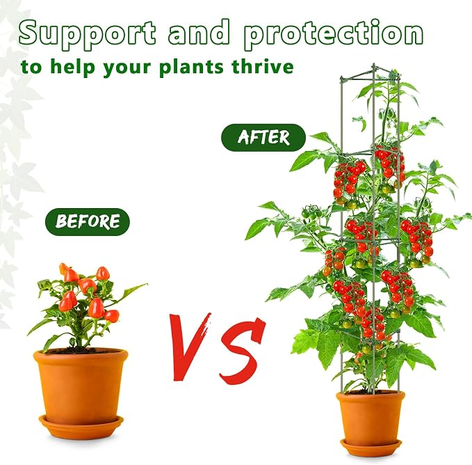 Hicarer 8 Pcs Tomato Cages for Garden up to 65" Plant Support Cage Trellis Assembled Tomato Garden Cage Heavy Duty Tomato Stakes with 150 Pcs Plant Clips for Climbing Plant Vegetables Flowers Fruit