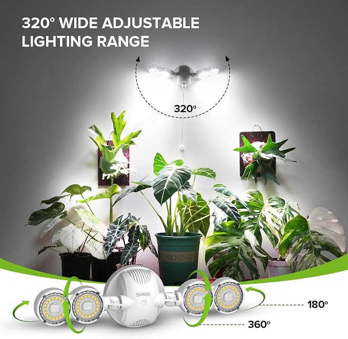 SANSI 30W Wall Mounted Grow Light – Dual Head Full Spectrum Plant Light with Remote, Programmable Timer, Dimmable 4-Level Brightness, 320° Wide Coverage, 4000K Natural Light for Indoor Plants