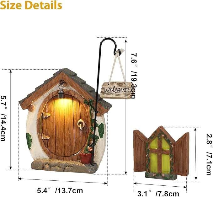 Fairy Doors for Trees with Light, Fairy Garden Accessories for Outdoor Decor, Fairy Garden Houses Kit for Front Porch Patio Backyard Yard Outside Decoration, Birthday Gifts for Women Families Friends