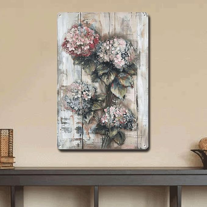 Metal Sign Tin Sign Vintage Wall Art Antique Opulence Hydrangea Tin Sign for Shabby Chic Interiors Rustic Elegance and Corrosion Resis Funny Garden Signs for Pub 6×8 Inches