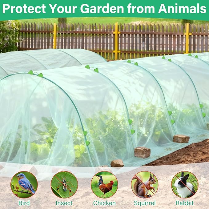Garden Mesh Netting Kit for Raised Beds, 10x33FT Ultra Fine Mesh Netting& 6 Sets 8FT Fiberglass Garden Hoops, Insect Netting Row Cover, Pest Barrier Protection for Vegetable Fruits Flowers