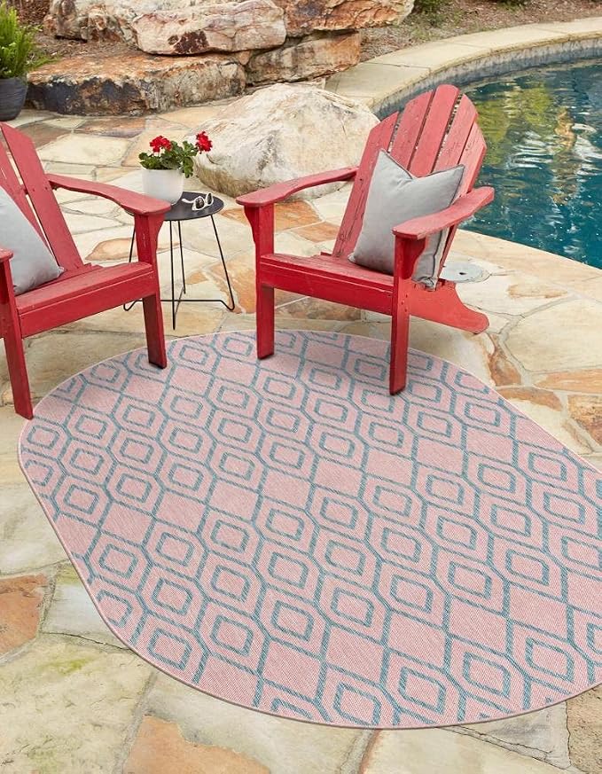 Jill Zarin Outdoor Collection Area Rug - Turks and Caicos (7' 10" x 10' Oval Pink and Aqua/Light Blue)