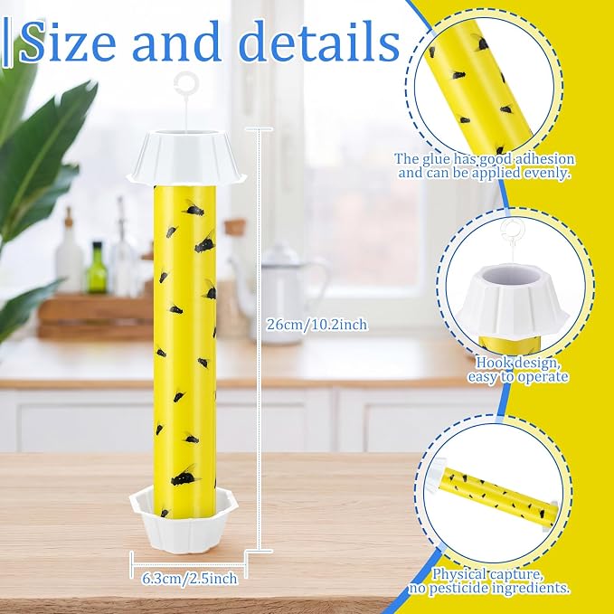 Qualirey 12 Pcs Fly Traps for Indoor Outdoor Hanging Fruit Fly Stick Trap Sticky Mosquito for Home Insect 10 x 2.5 Inches (Novel-2,Yellow and Black)