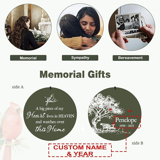 ASTARIN Personalized Wind Chimes Memorial, 30/36 in Cardinal Memorial Wind Chimes, Life Tree Custom Sympathy Gifts in Loving Memory of Mom/Dad, Wind Chime for Loss of Loved Ones(Produced in Texas)