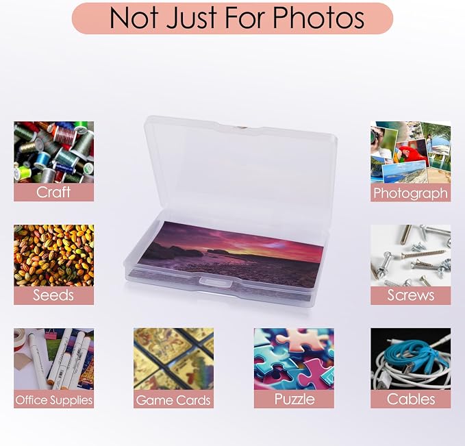 Photo Storage Box 5" x 7", Extra Large Photo Storage Container | 18 Inner Cases, Clear Picture Box with Handle, Seeds Organizer for Pictures, Arts, Crafts, Sewing, Stickers, Office Supplies