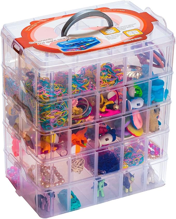 Sooyee 5 Layers Stackable Storage Container Clear 50 Adjustable Compartments, Compatible with Small Toys Arts and Crafts Piping Tips Hardware Storage Organizer