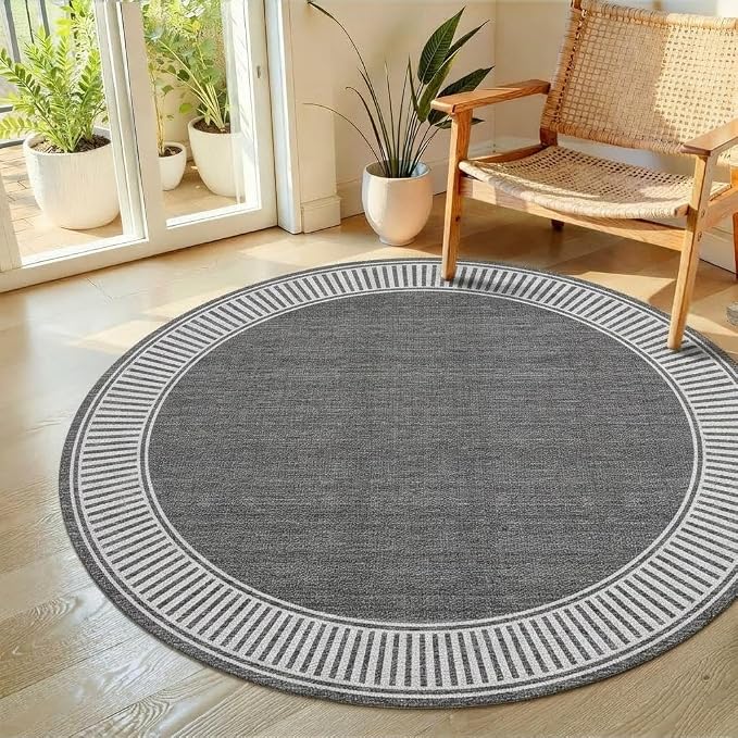 GarveeHome 6ft Round Rug for Living Room Washable Modern Solid Circle Rugs | Grey Non Slip Stain Resistant Dining Room Throw Carpet for Bedroom Nursery, Grey