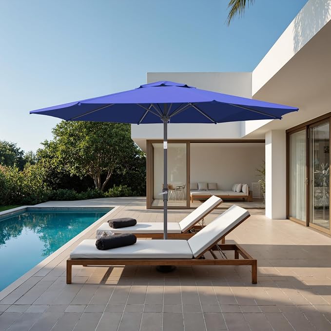 Sannwsg Patio Umbrellas, Pool Umbrella with 8 Sturdy Ribs, Outdoor Umbrella with Push Button Tilt/Crank, Deck Umbrellas, Market Umbrela Table for Backyard, Deck, Garden, Pool