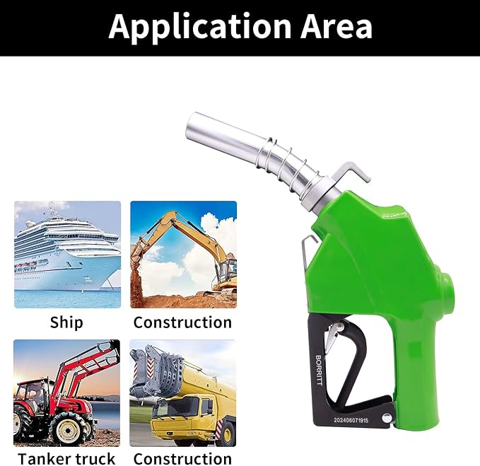 1" Inch NPT Green Automatic Fuel Nozzle Heavy Auto Shut-Off Aluminum Alloy Diesel Petrol Fuel Transfer Pump Nozzle W/Three Notch Hold Open Clip The Max Flow Rate 32 GPM Not for gravity tank