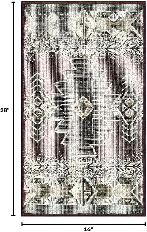 YHSF South West Native American Area Rug C318 - Easy Clean, Thick, Soft, Durable Native Tribal American Indian Inspired Rug for Bedroom/Living Room and More - Burgundy, 16 Inches x 28 Inches
