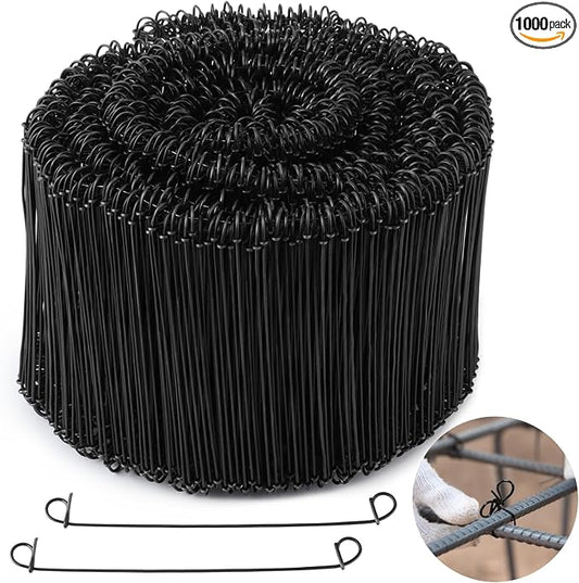 1000 PCS Double Loop Rebar Ties, 6-inch 16 Gauge Galvanized Iron Wire Bar Ties, Automatic Rebound Rebar Wire Ties, Reinforcing Metal Ties, Twist to Bundle and Secure Rebars, Pipe Rolls (Black)