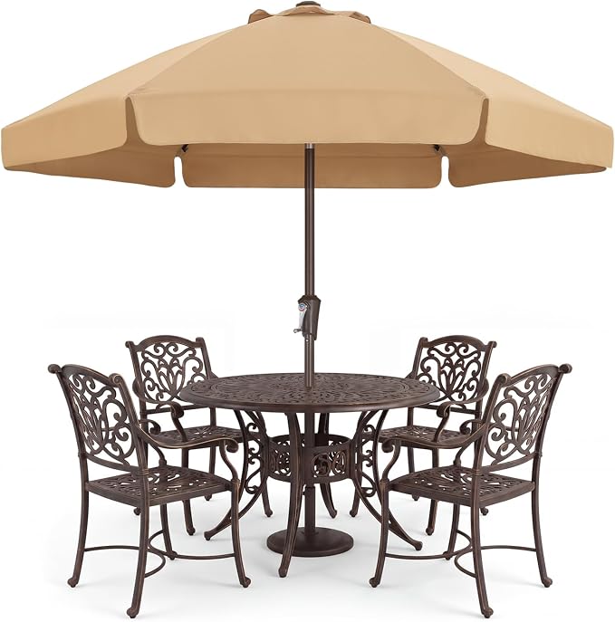 ABCCANOPY 7.5ft Scalloped Patio Umbrella, Outdoor Table Umbrella with Tilt and Crank, Fiberglass Ribs Deck Umbrella for Patio, Pool, Garden, Picnic (Sand)
