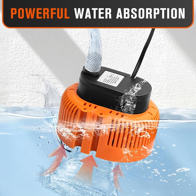 Sump Pump,Pool Cover Pump above Ground | For Swimming Pool Basement Garden Pond Tubs Draining,75W,Max Flow:850GPH,3 Adapters,25 Ft Power Cord (Orange)