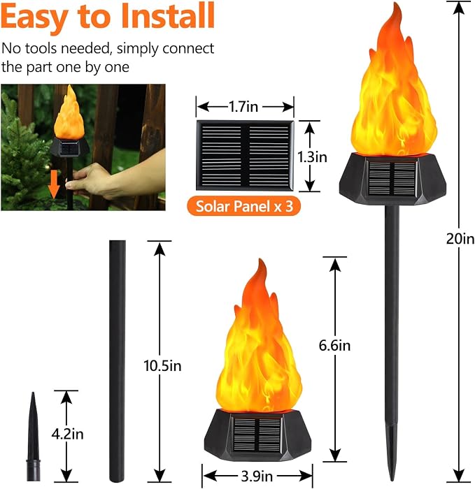 Toodour Solar Outdoor Torch Lights with Flickering Flame, Solar Pathway Decorative Lights, Waterproof LED Flame Torches for Outdoor Camping Garden Landscape Patio Path Yard Decorations - 8 Pack